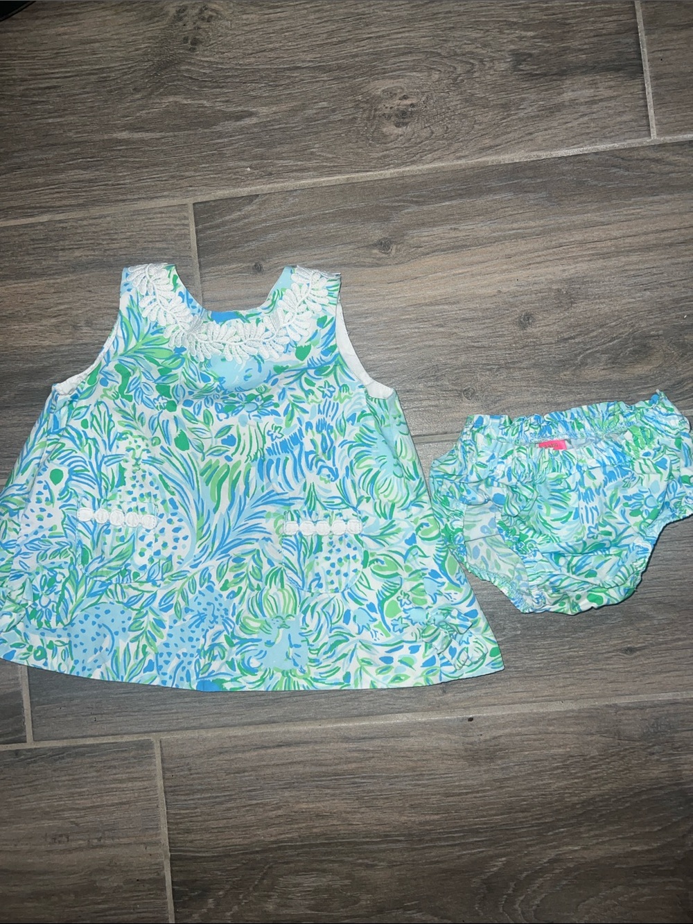 Lilly Pulitzer Blue & Green Floral Baby Dress with Bloomers
